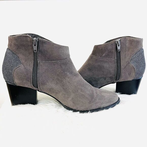 🎉Clearance🎉Cato Gray Faux Suede Embellished Heel Side Zip Ankle Boots Size 11M - Picture 1 of 8